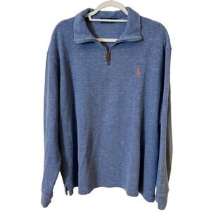 POLO RALPH LAUREN Heathered Blue Quarter Zip Long Sleeve Pullover | XL‌‌